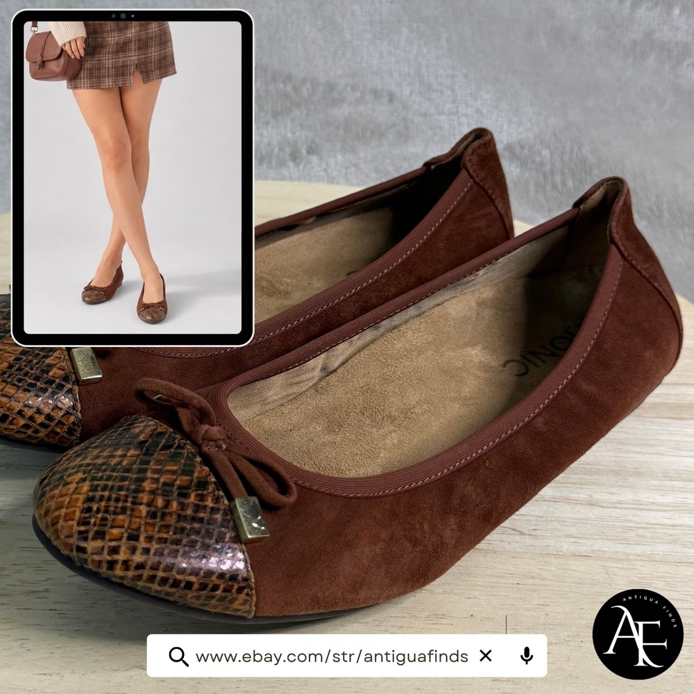Vionic Minna Brown Suede Snake Toe Ballet Flats Orthotic Shoes Womens 7 359MINNA